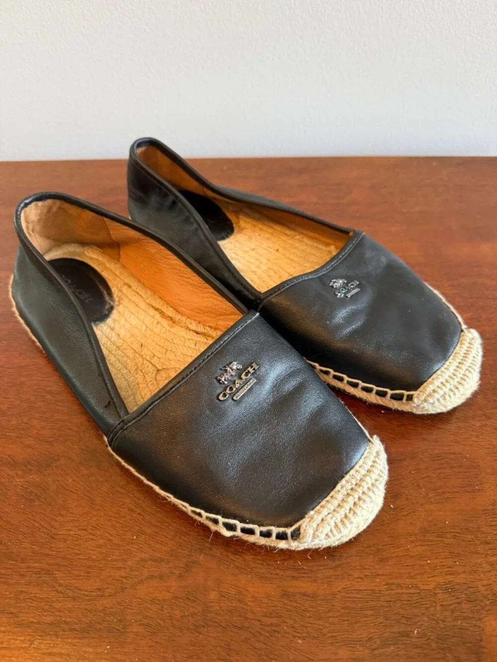 Coach Rhodelle Black Leather Espadrille Sandals Women's Size 10